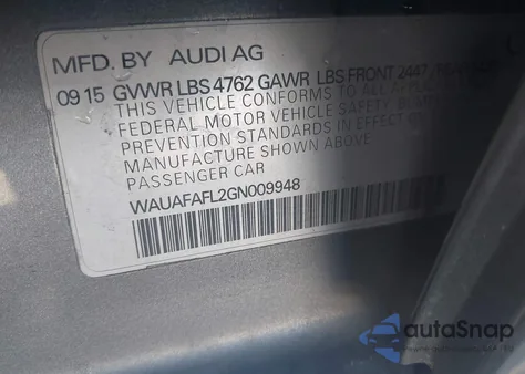 2016 Audi A4 2.0T Premium z USA, uszkodzony, nr VIN WAUAFAFL2GN009948